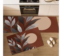 Juego De 2 Alfombras De Cocina Plantas Abstractas, Alfombrillas De Cocina Lavables, Antideslizante, Alfombrilla Hojas Sol para Fregadero Lavandería Oficina, 50x80cm+50x150 cm, Color Tierra