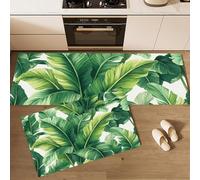 Juego De 2 Alfombras De Cocina Selva Tropical, Alfombrillas De Cocina Lavables, Antideslizante, Alfombrilla Exuberantes Hojas De Plátano para Fregadero Lavandería Oficina, 40x60cm+40x120 cm, Verde