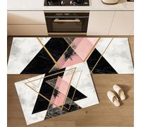 Juego de 2 Alfombras de Cocina Triángulo Geométrico, Alfombrillas de Cocina Mármol Simple, Corredera Antideslizante, Alfombrilla Absorbente para Salón, Lavadero, 40x60cm+40x120cm, Gris Claro