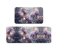 Juego de 2 alfombrillas acolchadas con colgante de flores violetas (2 piezas), un buen ayudante para estar de pie en la cocina y antideslizante en el baño