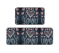 Juego de 2 alfombrillas antideslizantes y acolchadas para el suelo de la cocina, con texto en inglés "I Love You Words with Hearts", para uso en casa, oficina, cocina, juego de