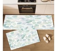 Juego de 2 Alfombrillas de Cocina Antideslizantes Abstracto Plantas, Alfombras de Goma Lavables y Absorbentes Hojas Venas para Suelo, Pasillo, Comedor y Entrada 40×60cm+40×120cm