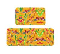 Juego de 2 alfombrillas de cocina antideslizantes con sombrero de cactus y chile, almohadillas ergonómicas para cocina, bar, escritorio