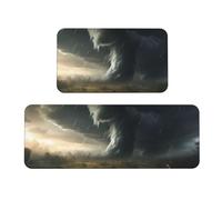 Juego de 2 alfombrillas de cocina con estampado de tornado enorme, antideslizantes, adecuadas para cocina, lavandería, entrada