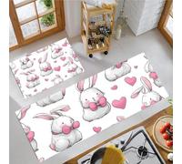 Juego de 2 Alfombrillas Lindo De Dibujos Animados antifatiga para Cocina, Blanco Alfombra de Cocina Conejo Reverencia Antideslizantes Lavables, para Dormitorio Comedor Lavandería 50x80cm+50x150cm