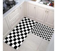 Juego De 2 Alfombrillas Minimalismo, Lavable Antideslizante, Absorbentes Alfombras Pasillo Tablero De Ajedrez Clásico para Salón, Lavadero, 40x60cm+40x120 cm, En Blanco Y Negro