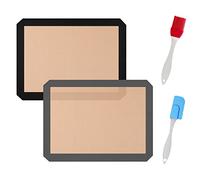 Juego de 2 alfombrillas para horno resistentes a altas temperaturas, con cepillo de aceite y espátula de cocina de medio borde - Alfombrilla de silicona antiadherente