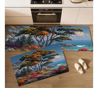 Juego de 2 Alfombrillas Pintura De Paisaje Naturalista, Lavable Antideslizante, Absorbentes Alfombras Pasillo Árboles Arbustos Flores para Salón, Lavadero, 60x90cm+60x180 cm, Amarillo-Verde