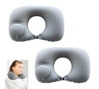 Juego de 2 Almohada Viaje Hinchable, Almohada Inflables Cervicales de Viaje, Cojín Cervical Inflable para Cuello, Cintura y Espalda,para Avión, Coche, Oficina y Camping, Tela Flocada Suave, gris