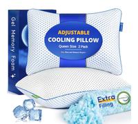 Juego de 2 almohadas de espuma viscoelástica de gel refrescante, tamaño Queen, para dormir, de rayón de bambú, ajustables, de espuma triturada, paquete de 2 para personas que duermen de lado, boca