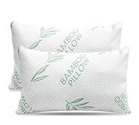 Juego de 2 almohadas de rayón tamaño King hechas de bambú para cama de espuma viscoelástica triturada, refrescantes, para dormir de espalda, estómago, de lado, funda extraíble, ajustable a firme/suave