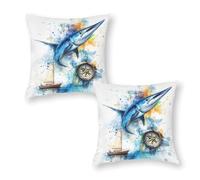 Juego De 2 Almohadas Funda Brújula Costera con Temática Náutica De Marlín Fundas De Almohada con Cremallera Antiarrugas Fundas De Cojín para Silla Cama 45X45Cm