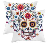 Juego de 2 Almohadas Funda Modernas Calavera de Azúcar Flores Colorida Otoño Sagrado Día de los Muertos Estilo Funda Cojín Elegantes Fundas de Cojines para Cama Sofá 45X45cm