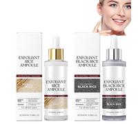 Juego de 2 ampollas de suero de arroz blanco Peel Shot y suero de arroz negro, dúo facial exfoliante con agua de salvado de arroz y niacinamida, cáscara suave, minimizador de poros, iluminador e