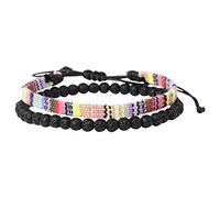Juego de 2 anillos y collares para adolescentes y niñas, bohemios hechos a mano con cuentas tejidas para festivales de playa, pulseras ajustables, accesorios para hombres y mujeres, aretes de latido