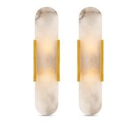 Juego de 2 apliques de pared de alabastro - Lámparas de mármol modernas para dormitorio, baño, sala de estar, pasillo y escalera (dorado, 35 cm)