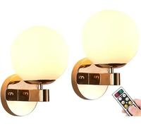 Juego De 2 Apliques De Pared Inalámbricos Modernos, Luces De Pared Led Remotas Que Funcionan con Pilas, Lámpara De Pared De Globo De Vidrio Dorado, Decoración De Pared Interior para Baño, Dormitorio,
