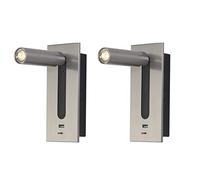 Juego de 2 apliques de pared LED modernos para lectura: luz blanca cálida de 3000 K ajustable a 350° con puerto de carga rápida USB de 5 V 2,1 A y acabado en níquel. Ideales para el dormitorio y la s