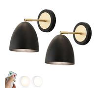 Juego de 2 Apliques de Pared Modernos de Mediados de Siglo, con Control Remoto a Pilas, sin cableado, de Metal Negro, Estilo Granja, lámpara de Pared Industrial inalámbrica para Sala de Estar, do