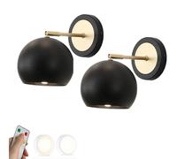 Juego de 2 Apliques de Pared Modernos de Mediados de Siglo, con Control Remoto a Pilas, sin cableado, de Metal Negro, Estilo Granja, lámpara de Pared Industrial inalámbrica para Sala de Estar, do