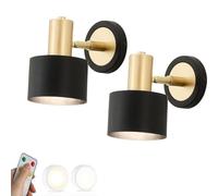 Juego de 2 Apliques de Pared Modernos de Mediados de Siglo, con Control Remoto a Pilas, sin cableado, de Metal Negro, Estilo Granja, lámpara de Pared Industrial inalámbrica para Sala de Estar, do