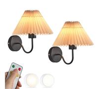 Juego de 2 Apliques de Pared Modernos de Mediados de Siglo con Pilas, Pantalla Plisada Blanca, Cuello de Cisne, Estilo rústico, Mando a Distancia Negro, inalámbricos, para Dormitorio, mesita de n
