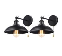 Juego de 2 apliques de pared negros, lámpara industrial con cordón, lámpara de techo retro, aplique de granero, luminaria para dormitorio, lámparas de mesita de noche, lámparas de estilo rústico.