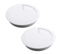 Juego de 2 arandelas blancas de 80 mm para la oficina, caja de gestión de cables cortada, pasacables de plástico, agujeros para cable para el escritorio de la computadora, adecuado para organizar