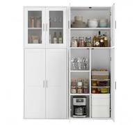 Juego de 2 Armario de Cocina, Armario Escobero Exterior para Escobas Aparador Alto Estante con Puertas y Estante Ajustable Armarios para Baño/Cocina/Sala de Estar/Comedor/Pasillo/Blanco/65×30×165CM