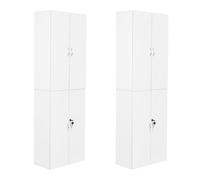 Juego de 2 Armario de Oficina de 4 Puertas con 1 Cerradura, Estantes Ajustables, 30x58x180 cm, Mueble de Almacenamiento, Blanco Mate，armario alto de almacenamiento para oficina en casa, garaje, salón