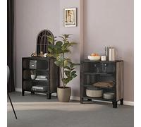 Juego de 2 armarios de almacenamiento rústicos de 72 cm, aparador moderno de mediados de siglo, color gris, para sala de estar, dormitorio, oficina, 3 puertas, elegante decoración del hogar