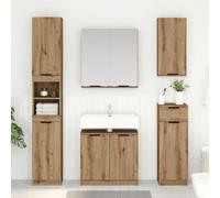 Juego de 2 armarios de baño de madera de roble Artisan, con lavabo | 2 unidades, roble Artisan, madera, unidad de lavabo, armario con espejo, estanterías, puertas con bisagras, fácil de limpiar