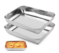Juego de 2 Bandeja Horno Acero Inoxidable, 25,5 x 19.5 x 4,5 cm Bandejas de Horno, No Tóxica y Saludable Oven Tray, Profundo Mini Bandeja Hornear para Verduras Asadas, Pasteles, Pollo Asado, etc.