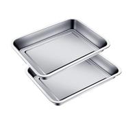 Juego de 2 bandejas de horno de acero inoxidable para hornear, bandeja rectangular para tartas, pavo, lasaña, pulida, fácil de limpiar, 45 x 35 x 4,8 cm