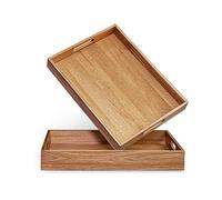 Juego de 2 bandejas de Madera de Acacia con Asas, bandejas Decorativas para Servir en la Cama, Almuerzo, Cena, Patio, otomana, Mesa de café, Barbacoa, Fiesta, Ideal para Regazo y sofá