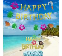 Juego de 2 banderines JeVenis con purpurina Moana para decoración de tarta Moana, fiesta de cumpleaños hawaiana para fiesta de verano Tropical Luau