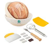 Juego de 2 Banetones para Pan con Forro de Lino + Rascador de Metal + Rascador de Plástico + Batidor de Masa + Cuchillo de panadero,Perfecto para Panadería de Masa Madre Profesional y Casera