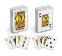 Juego de 2 Barajas Cartas Clásicas Plastificadas Originales de Colección: 1 Baraja Cartas Española + 1 Mazo Naipes de Poker Español. En Caja Plástico para Transportar. Mus, Escoba, Brisca, Póquer