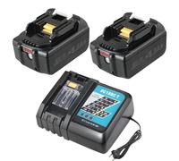 Juego de 2 baterías de repuesto de 18 V 5,5 Ah para Makita de alto rendimiento + cargador rápido DC18RC3A | Compatible con BL1860B/BL1850/LXT400/194205-3