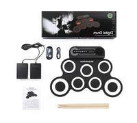 Juego de 2 baterías electrónicas portátiles enrollables con altavoces, batería recargable, palos y pedal para niños, práctica de música, almohadilla de práctica de silicona con