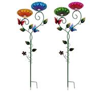 Juego de 2 bebederos de abejas para jardín, hechos a mano, de metal con diseño de flores y hojas, bebedero decorativo para exteriores, para animales salvajes