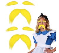Juego de 2 bigotes amarillos y cejas, kit de enhebrado, bigote artificial para pegar - Disfraz Lorax - Falsa barba para accesorios de fiesta (amarillo)