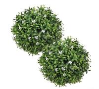 Juego de 2 bolas artificiales colgantes para plantas, para decoración del hogar y el jardín, bolas de flores sintéticas, resistentes a la intemperie y a los daños UV (flor blanca)