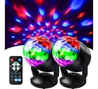 Juego de 2 bolas de discoteca con sonido activado con mando a distancia, iluminación RGB, funciona con pilas, luz de discoteca, luz de fiesta, 7 modos, luz para escenarios, para exteriores, hogar