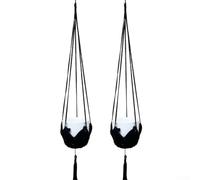Juego de 2 bolsas colgantes de macramé bohemias con ganchos para decoración elegante (cuerda de algodón negro)