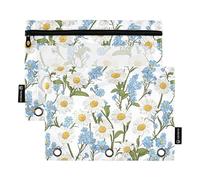 Juego de 2 bolsas de almacenamiento recicladas con diseño de margaritas Forget Me Nots Flowers de 3 anillos con cremallera, organizador de oficina