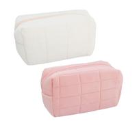Juego de 2 bolsas de cosméticos de azulejos para el cuidado de la piel, bolsa portátil, rosa, blanco, 16 x 9 x 10 cm, lindo