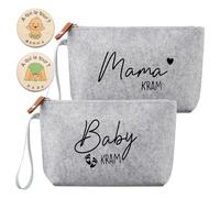 Juego de 2 bolsas de cosméticos de fieltro para mamá y bebé, con 2 placas de madera conmemorativa para recién nacidos, cierre de cremallera, regalo para futuras madres, embarazadas, baby shower
