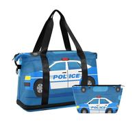 Juego de 2 bolsas de lona con diseño de caricatura azul para viajes de fin de semana con correa ajustable para gimnasio, Coche de policía azul de dibujos animados, 1 size