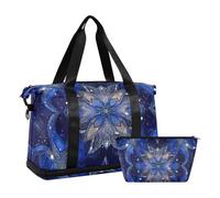 Juego de 2 bolsas de mano con diseño de estrellas, color azul rey con purpurina y bolsa de aseo para deportes, azul rey (Stars Glittering Royal Blue), 1 size
